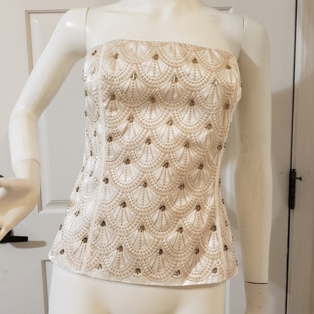 White House Black Market - Strapless Cream Beaded Corset Evening Top